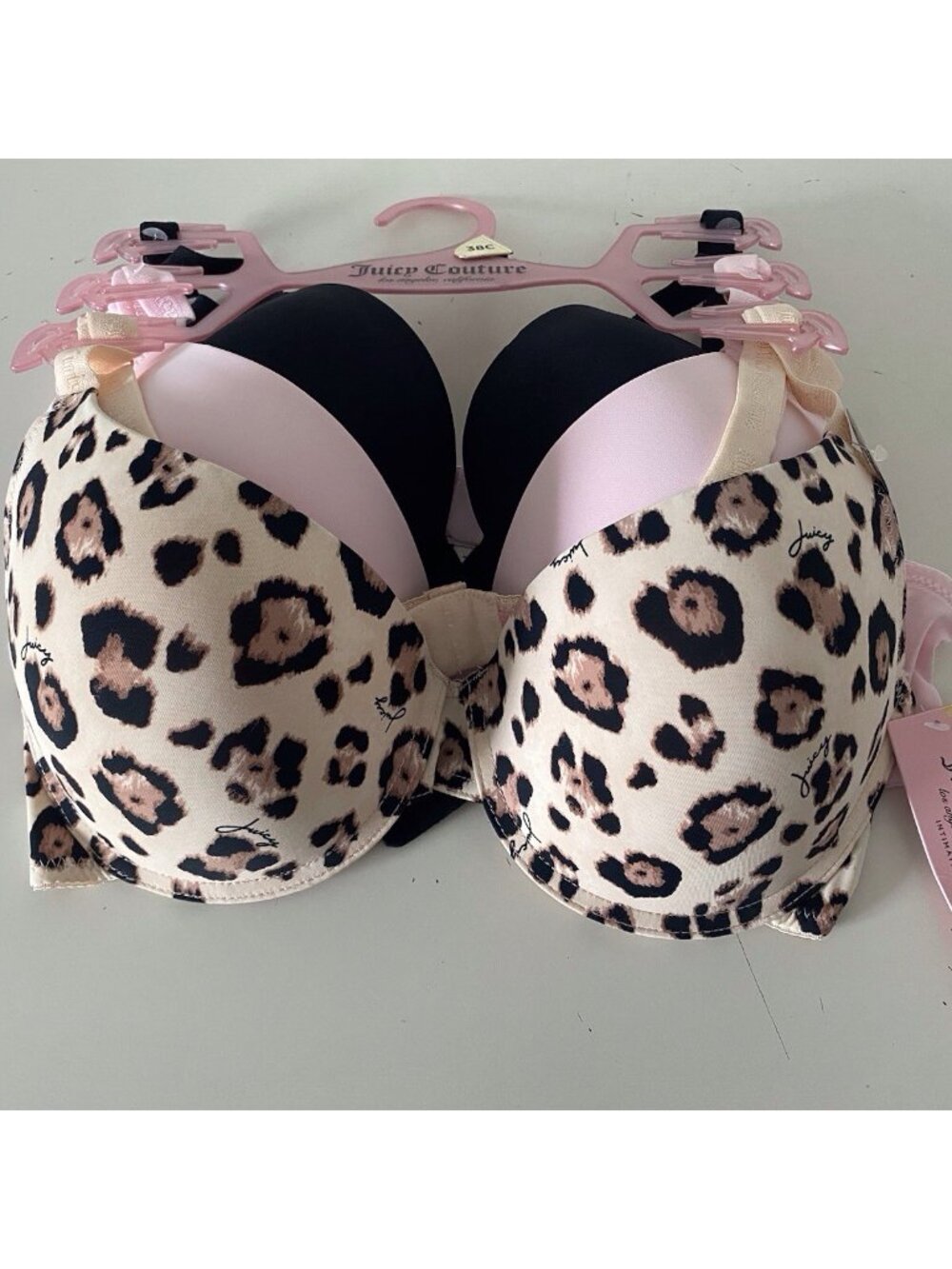 3 Pack Juicy Couture Sexy Push Up Bra Size 38C Cheetah Animal Print Pink Black